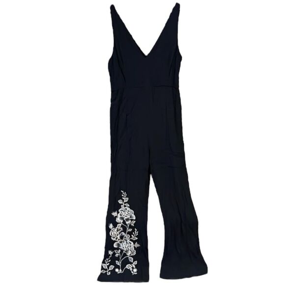 Anthropologie HD In Paris Women’s 0 Embroidered‎ Wide Leg Jumpsuit Black Western - Picture 2 of 12
